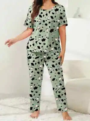 Buy Pyjama Set Plus Size 18 20 22 24 26 Green Cartoon Cute Cow Stretch Loungewear • 11.90£
