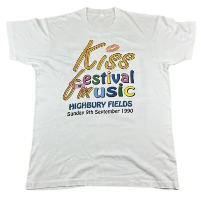 Buy Vintage T Shirt Single Stitch Kiss Festival 1990 White Medium Tee Tour Concert • 30£