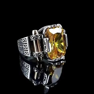 Buy Solid 925 Sterling Silver Turkish Jewelry Citrine Stone Men's Ring All Size #998 • 47.25£