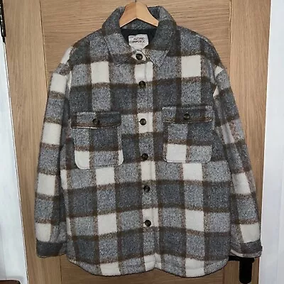 Buy Pull&Bear Pacific Republic Flannel Jacket Fleece Plaid Coat Grey Women’s L • 16£