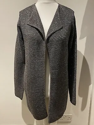 Buy H&M Cardigan Grey & Silver Ribbed Long  Edge To Edge Size 10  Occasion Xmas  • 14.99£