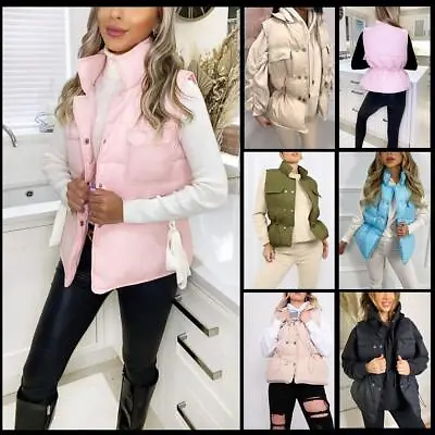 Buy Womens Gilet Puffer Padded Button Waistcoat Quilted Jacket Winter Bodywarmer • 9.68£