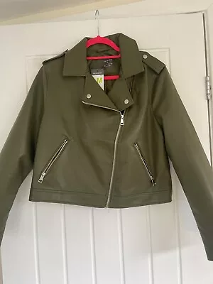 Buy BNWT Faux Green Leather Biker Jacket Size 12/14 Primark • 10£