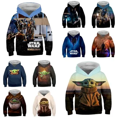 Buy Kids Star Wars Baby Yoda Hoodies Sweatershirt Pullover Coat Hooded Top Gifts UK • 13.49£