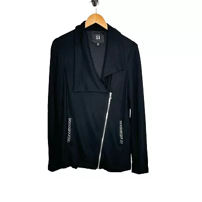 Buy Red 23 Womens Asymmetrical Zip Knit Jacket Sz Medium Black Lambskin Leather Trim • 54.94£