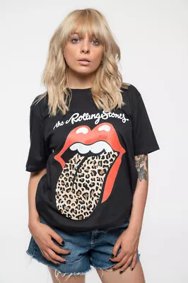 Buy The Rolling Stones Leopard Print Tongue Boyfriend Fit T Shirt • 14.93£