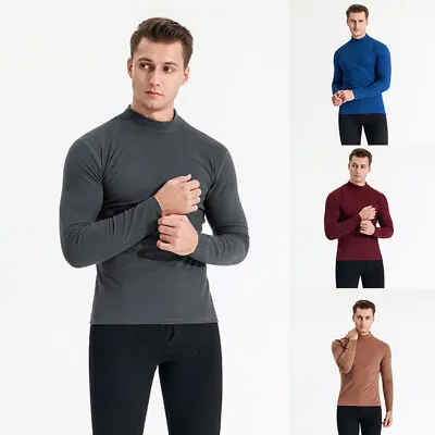 Buy Cotton Lightweight Jumper Mid Neck Mens Long Sleeve T-Shirt Velvet Top Thin • 11.50£