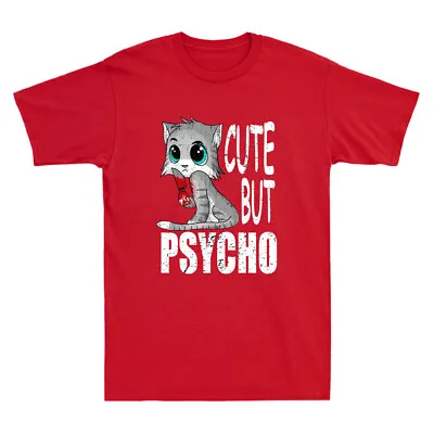 Buy Cat Cute But Psycho Shirt, Funny Kitties Cat With Knife Meme Retro Men's T-Shirt • 14.99£
