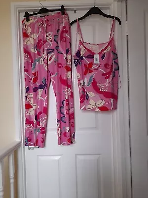 Buy Time To Dream Camisole Pink Multi Coloured Wide Leg Pyjama Set Size Uk L Bnwt • 6.99£