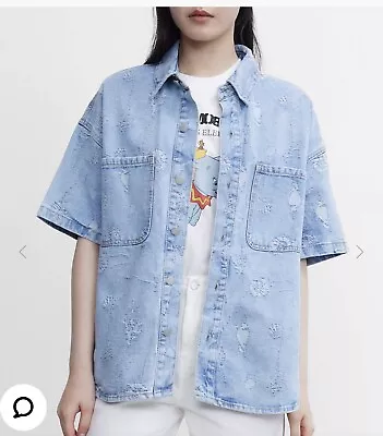 Buy Urban Revivo Women’s Denim Seashell Print Oversized Shirt Jacket Size XS • 3.99£