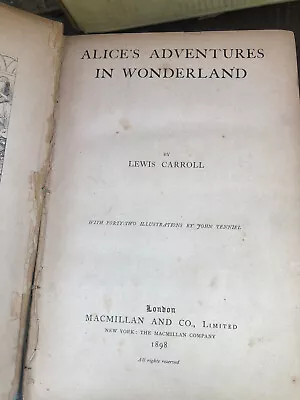 Buy Alice's Adventures In Wonderland By Lewis Carroll 1898 • 50£