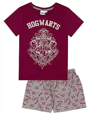 Buy Harry Potter Hogwarts Crest Glitter Print Cotton Girl's Kids Short Pyjamas • 12.99£