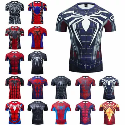 Buy Men's T-shirts Spiderman Superhero Cosplay Costume Tights Short Sleeve Tee UK • 13.91£