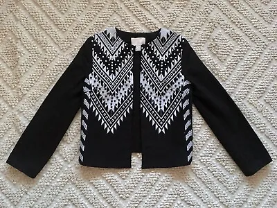Buy H&M TREND Black & White Chevron EMBROIDERED & BEADED Tribal OPEN JACKET 32 6 8 • 9.99£