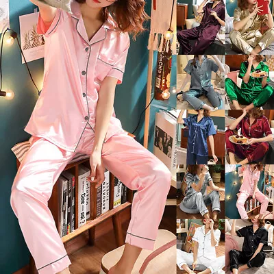 Buy Womens Satin Pyjamas Nightwear PJs Set Ladies Silk Short Sleeve Nightie Outfits • 2.89£
