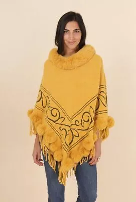 Buy Ladies Cape With Fur Poncho Winter Jacket Oversized Poncho Wrap Fur • 99.99£