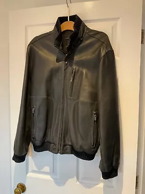 Buy ITallo Mens Black Leather Bomber Jacket Size L (50) • 25£