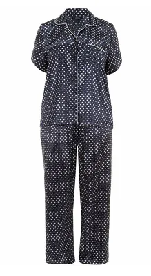 Buy Ex Evans Navy Blue With White Polka Dot Satin Pyjama Set PJs. PLUS Sizes 14-24 • 25.99£