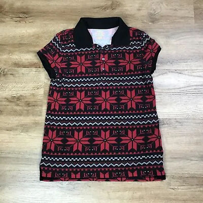 Buy Polo Ralph Lauren Girls Shirt XL 16 Red Black Fair Isle Poinsettia Holiday Photo • 28.07£