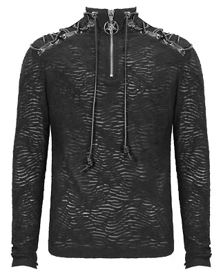 Buy Devil Fashion Mens Gothic Cyberpunk Punk Grunge Zip Neck Knit T-Shirt Top Black • 54.99£
