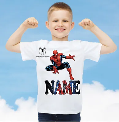 Buy Spiderman Kids Personalised T-shirt Any Name Any Age • 7.99£