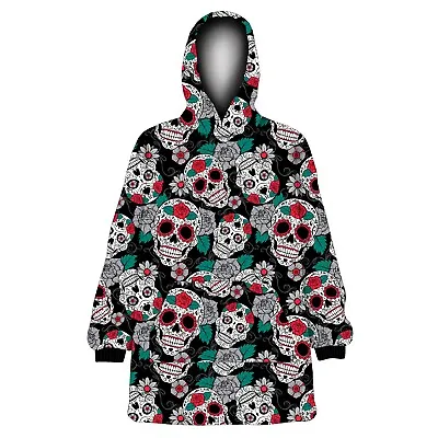 Buy Unisex Gothic Day Of The Dead, Sugar Skull Print Fleece Oversized Blanket Hoodie • 37.99£