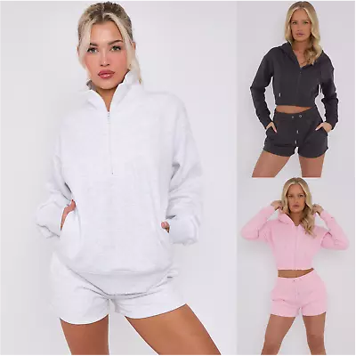 Buy Women's Cropped Hoodie Or Oversized Jumper & Shorts Co-ord Set Lounge Tracksuit • 22.99£