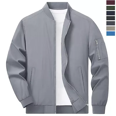 Buy Men's Thin Bomber Jacket Full-Zip Lightweight Spring Autumn Casual Baseball Coat • 34.78£