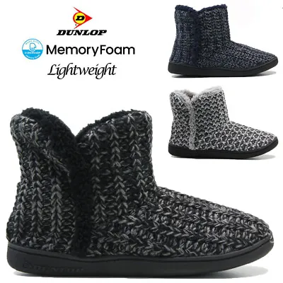 Buy Mens Dunlop Memory Foam Slippers Boots Ankle Fleece Fur Warm Lined Knitted Shoes • 9.95£