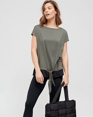 Buy V By Very Sustainable Tie Front Double Layer T-Shirt Top Khaki Grey UK Size 8 • 12.99£