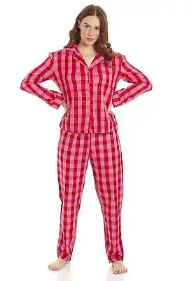 Buy Camille Womens Various Check Print Flannel Long Sleeve Pyjama Sets • 17.99£