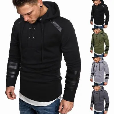 Buy Cool And Comfortable Men's Long Sleeve Hooded Sweatshirt With Lace Up Neck • 21.77£
