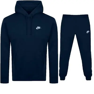 Buy Mens Nike Club Logo Tracksuit Hoodie And Jogging Bottoms Set Black Navy Or Grey • 49.95£