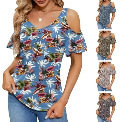 Buy Women S Casual T Shirts Cold Shoulder Tops Short Sleeve Floral Tops • 12.14£