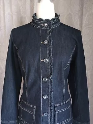 Buy Laura Scott Denim Jacket With Ruffle Detail Size Medium • 20.79£
