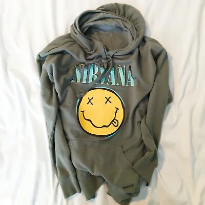 Buy Nirvana Sweatshirt Smile Hoodie 90's Rock XL Green • 18.68£