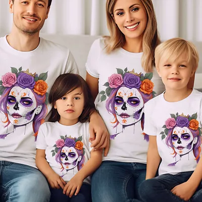Buy Sugar Skull Day Of The Dead Inspired T Shirt Floral Mexican Adults Kids Tee #D#V • 13.49£