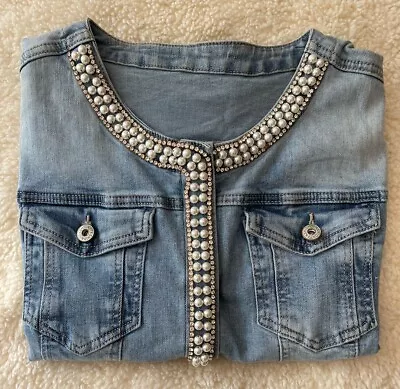 Buy Ladies Jeans Jacket Size UK 12 ( Rhinestones & Pearls Details ) VGC • 15£