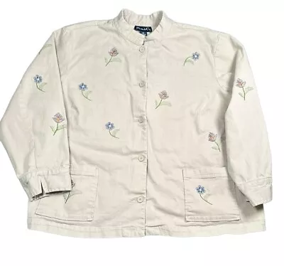 Buy Women’s 2XL Denim &Co Button Up Tan Floral Long Sleeved Jacket Read Description • 14.21£