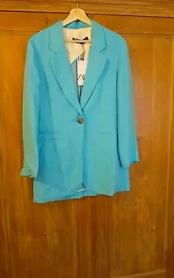 Buy ZARA~ Ladies Jacket ~LINEN BLEND Blue Summer, Relaxed Fit~New With Tags ~Size XS • 18£