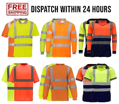 Buy Hi Vis Viz Polo T-Shirt High Visibility Reflective Tape Safety Security Work Top • 10.95£