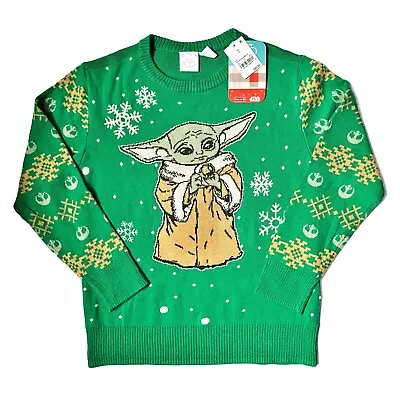Buy Disney 100 Star Wars Christmas Sweater Grogu Baby Yoda Mandalorian Winter Kids M • 13.60£
