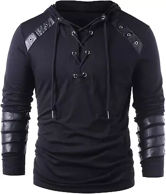 Buy Zhinina Men Gothic Steampunk Drawcord Lace Up Hoodie Medieval Knight Long Sleeve • 32.39£