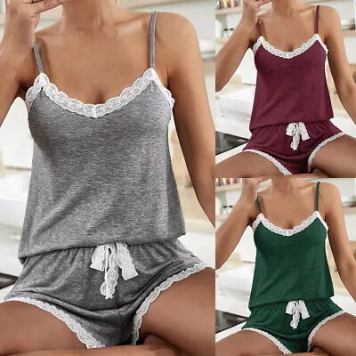 Buy Womens Lace Pyjamas Bra Set Cami Tops Vest Shorts Loungewear Lingerie PJs Nighty • 2.39£