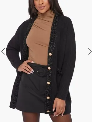 Buy Just Fab Tweed Boyfriend Cardigan Sweater XL Black Metallic Comfy Cozy NWT • 34.59£