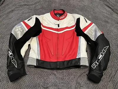 Buy RICHA Leather Motorcycle Motorbike Jacket UK 42  Chest Red Chinese Print • 59.99£