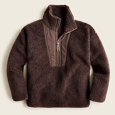 Buy J Crew Teddy Sherpa Half-zip Sweatshirt Long Sleeves Mock Neck Deep Chocolate XL • 43.43£