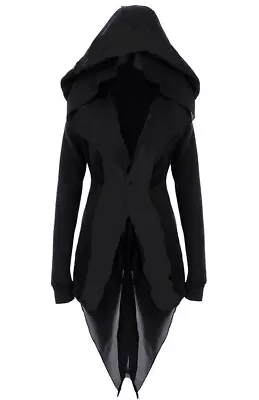Buy NEW RESTYLE Gothic Long Black Jacket Hoodie With Pentagrams And Moons Size - L • 32.49£