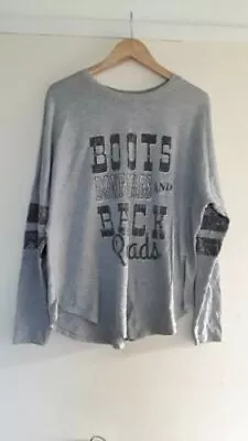 Buy Maunces Grey Top, With Boots, Bonfires And Back Road Written On It • 1.50£