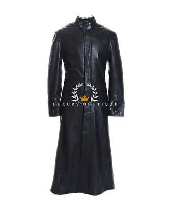 Buy Neo Matrix Black Men's Lambskin Leather Full-Length Overcoat Movie Trench Coat • 219.99£